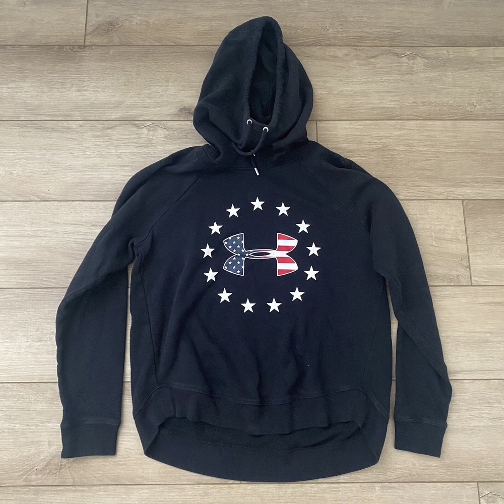 Under Armour Pullover Mock Neck Sweatshirt Hoodie Women Loose M Black Star USA‎